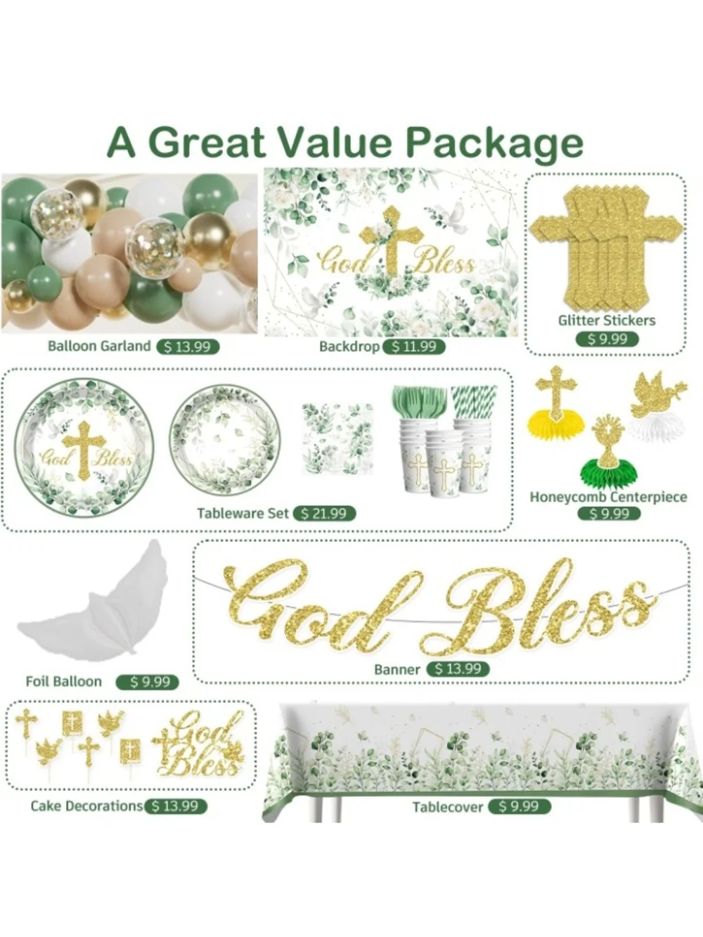 294pcs Baptism Decorations